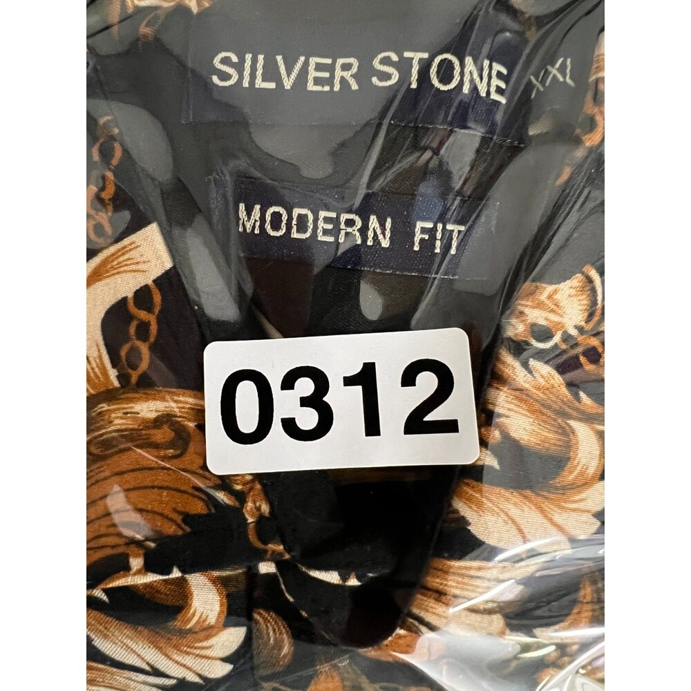 Silver Stone Modern Fit Men’s XXL Black Gold Baroque Button Up Dress Shirt - Picture 8 of 8